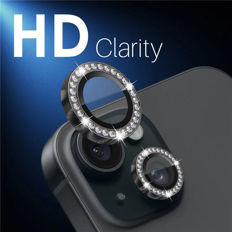 NORTHJO 3 Sets for iPhone 15 / 15 Plus / 14 / 14 Plus Lens Protector Rhinestone Decor Metal+Tempered Glass Lens Film