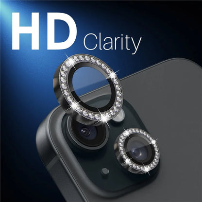 NORTHJO 3 Sets for iPhone 15 / 15 Plus / 14 / 14 Plus Lens Protector Rhinestone Decor Metal+Tempered Glass Lens Film