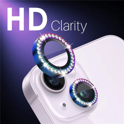 NORTHJO 3 Sets for iPhone 15 / 15 Plus / 14 / 14 Plus Lens Protector Rhinestone Decor Metal+Tempered Glass Lens Film