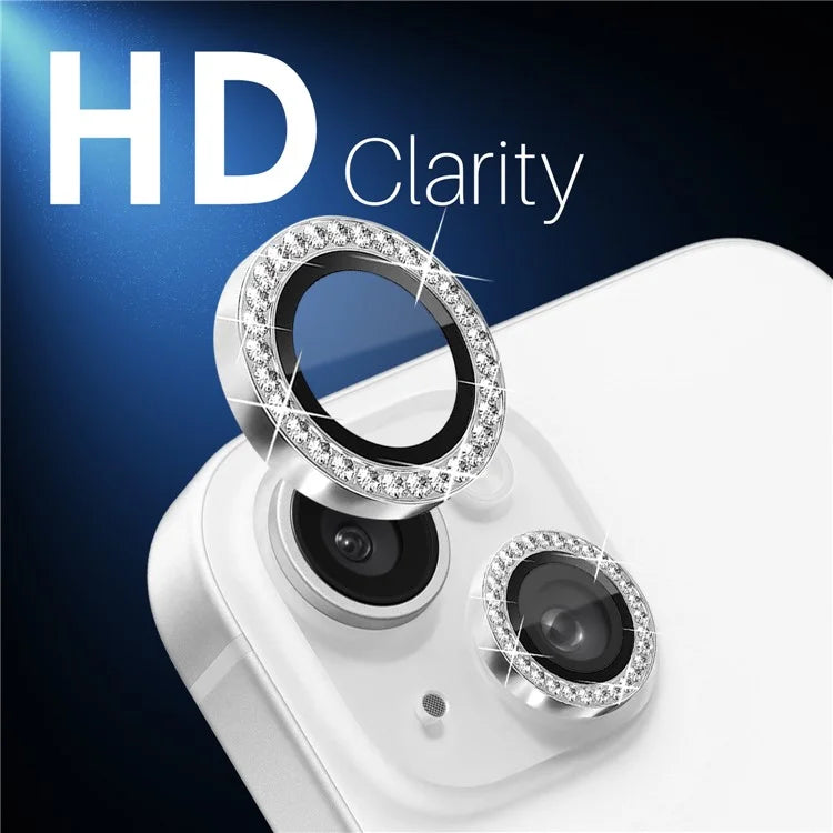 NORTHJO 3 Sets for iPhone 15 / 15 Plus / 14 / 14 Plus Lens Protector Rhinestone Decor Metal+Tempered Glass Lens Film