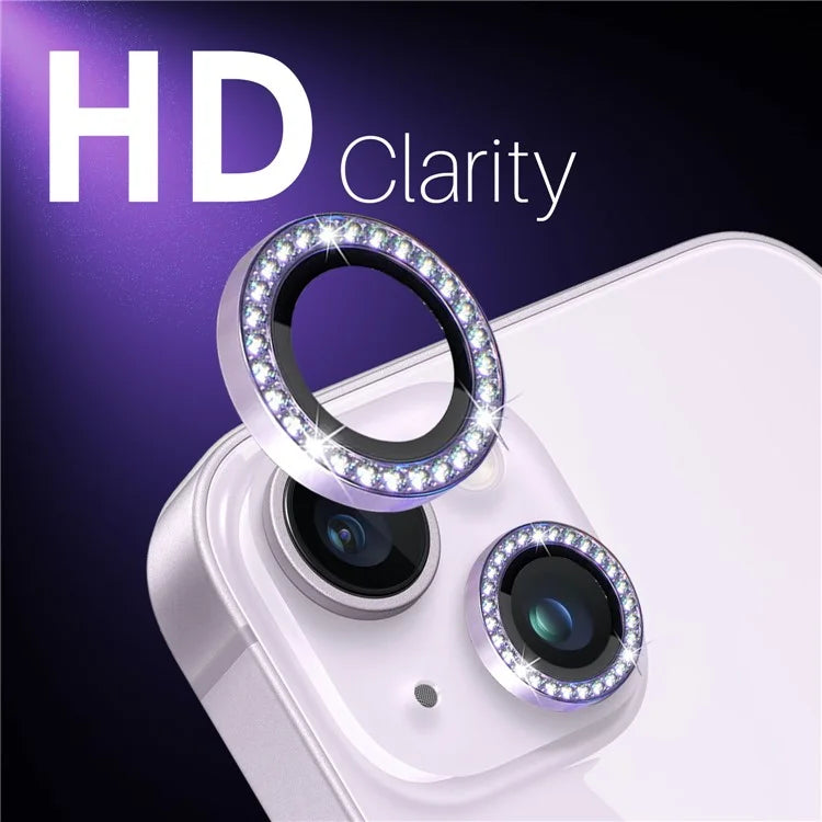 NORTHJO 3 Sets for iPhone 15 / 15 Plus / 14 / 14 Plus Lens Protector Rhinestone Decor Metal+Tempered Glass Lens Film