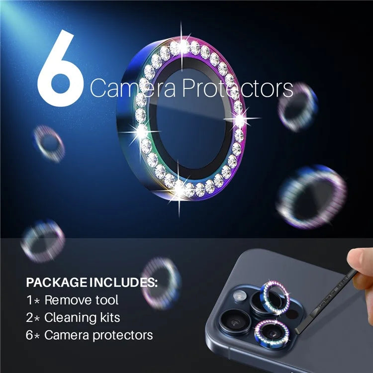 NORTHJO 2 Sets for iPhone 15 Pro / 15 Pro Max / 14 Pro / 14 Pro Max Lens Protector Rhinestone Ring Tempered Glass Lens Film