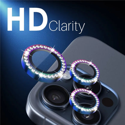 NORTHJO 2 Sets for iPhone 15 Pro / 15 Pro Max / 14 Pro / 14 Pro Max Lens Protector Rhinestone Ring Tempered Glass Lens Film