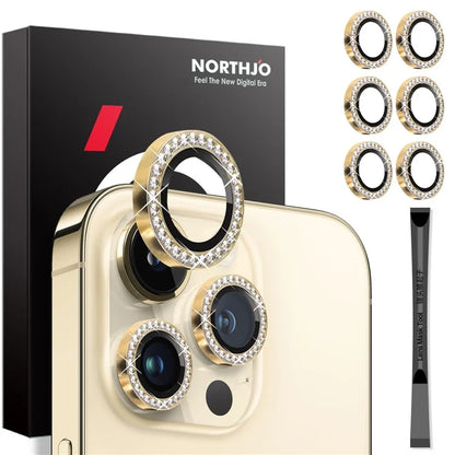 NORTHJO 2 Sets for iPhone 15 Pro / 15 Pro Max / 14 Pro / 14 Pro Max Lens Protector Rhinestone Ring Tempered Glass Lens Film