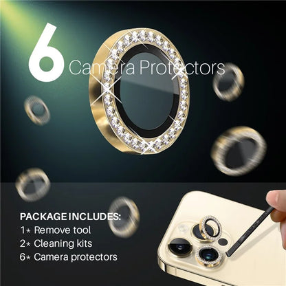 NORTHJO 2 Sets for iPhone 15 Pro / 15 Pro Max / 14 Pro / 14 Pro Max Lens Protector Rhinestone Ring Tempered Glass Lens Film