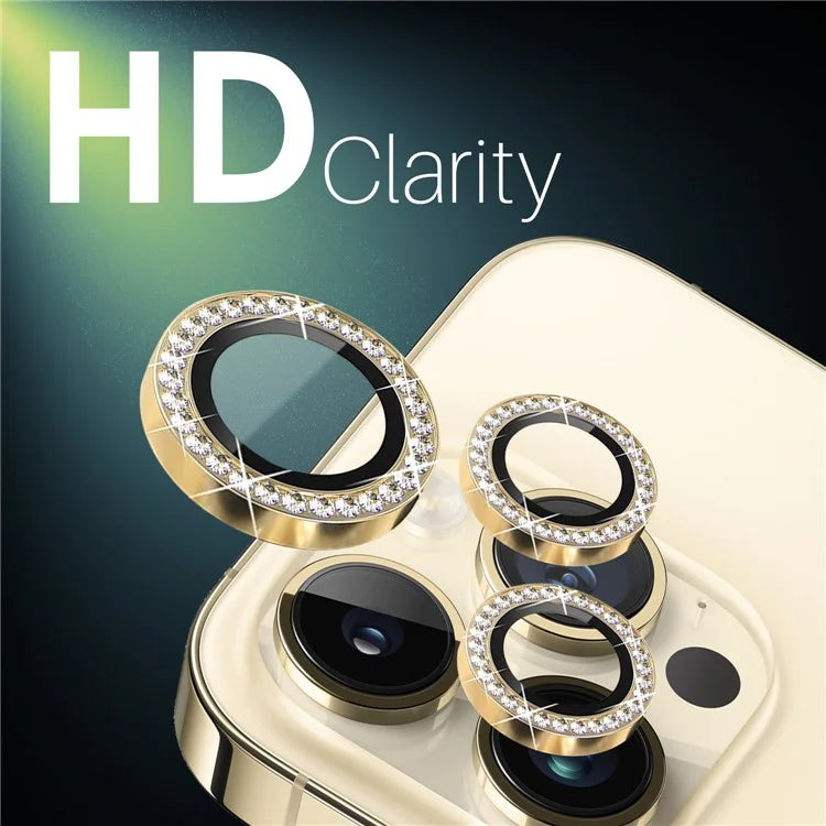 NORTHJO 2 Sets for iPhone 15 Pro / 15 Pro Max / 14 Pro / 14 Pro Max Lens Protector Rhinestone Ring Tempered Glass Lens Film