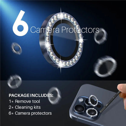 NORTHJO 2 Sets for iPhone 15 Pro / 15 Pro Max / 14 Pro / 14 Pro Max Lens Protector Rhinestone Ring Tempered Glass Lens Film