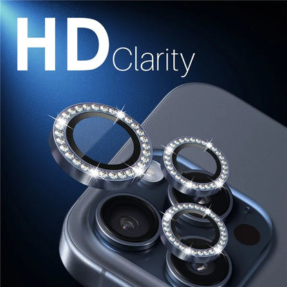 NORTHJO 2 Sets for iPhone 15 Pro / 15 Pro Max / 14 Pro / 14 Pro Max Lens Protector Rhinestone Ring Tempered Glass Lens Film