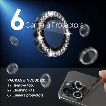 NORTHJO 2 Sets for iPhone 15 Pro / 15 Pro Max / 14 Pro / 14 Pro Max Lens Protector Rhinestone Ring Tempered Glass Lens Film