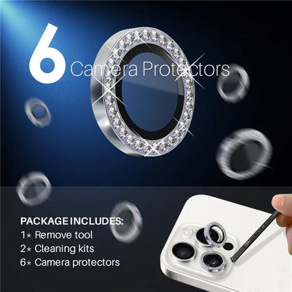 NORTHJO 2 Sets for iPhone 15 Pro / 15 Pro Max / 14 Pro / 14 Pro Max Lens Protector Rhinestone Ring Tempered Glass Lens Film