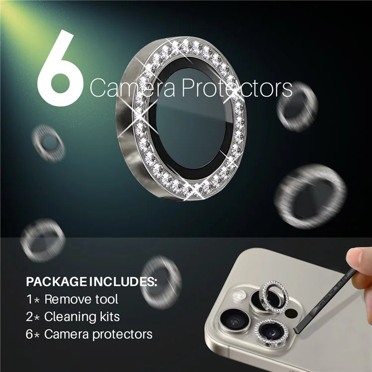 NORTHJO 2 Sets for iPhone 15 Pro / 15 Pro Max / 14 Pro / 14 Pro Max Lens Protector Rhinestone Ring Tempered Glass Lens Film