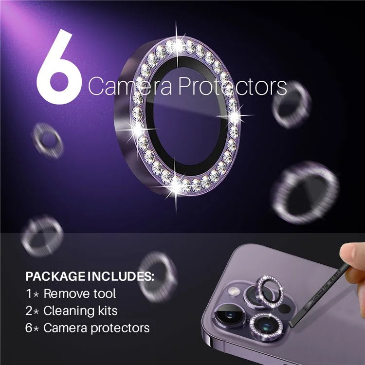 NORTHJO 2 Sets for iPhone 15 Pro / 15 Pro Max / 14 Pro / 14 Pro Max Lens Protector Rhinestone Ring Tempered Glass Lens Film