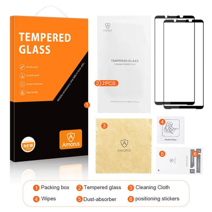 AMORUS 2Pcs For Sony Xperia 1 VI Screen Protector Tempered Glass Film Silk Printing Case Friendly, Black