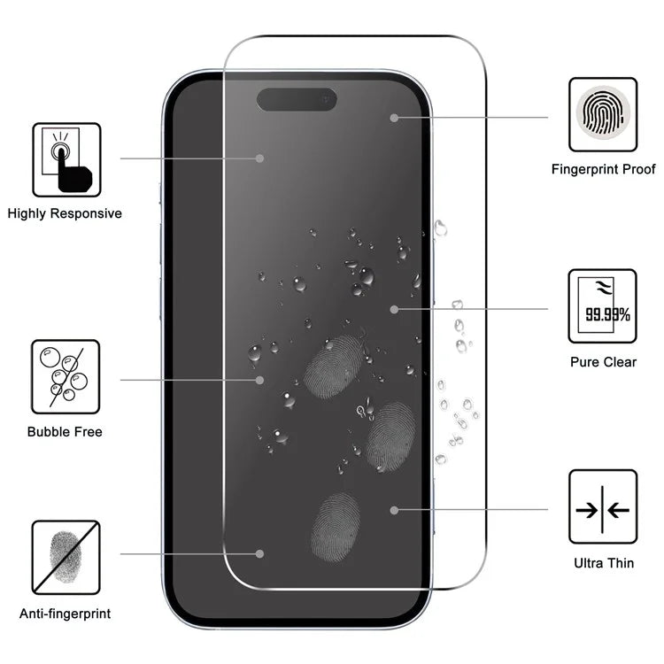For iPhone 16 Screen Protector 2.5D Arc Edge HD Clear Tempered Glass Film