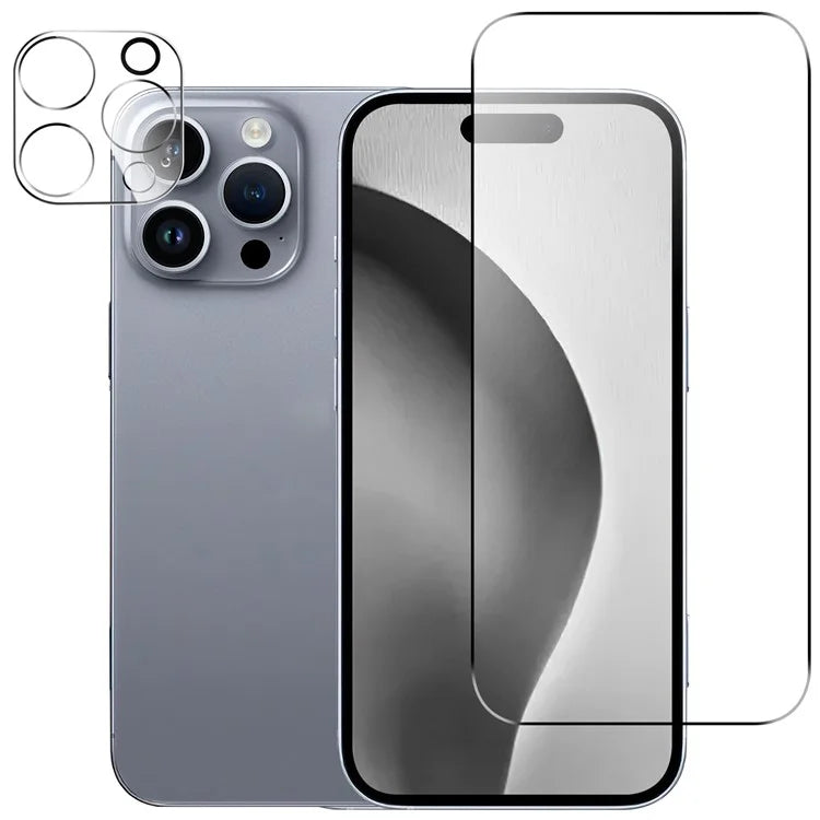 For iPhone 16 Pro Tempered Glass Screen Protector Anti-Scratch Film + Camera Lens Protector