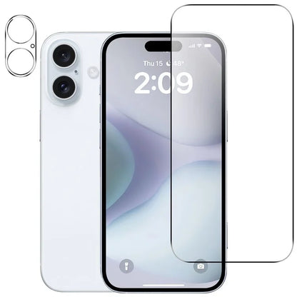 For iPhone 16 Plus Anti-Explosion 9H Tempered Glass Screen Protector + Camera Lens Protector