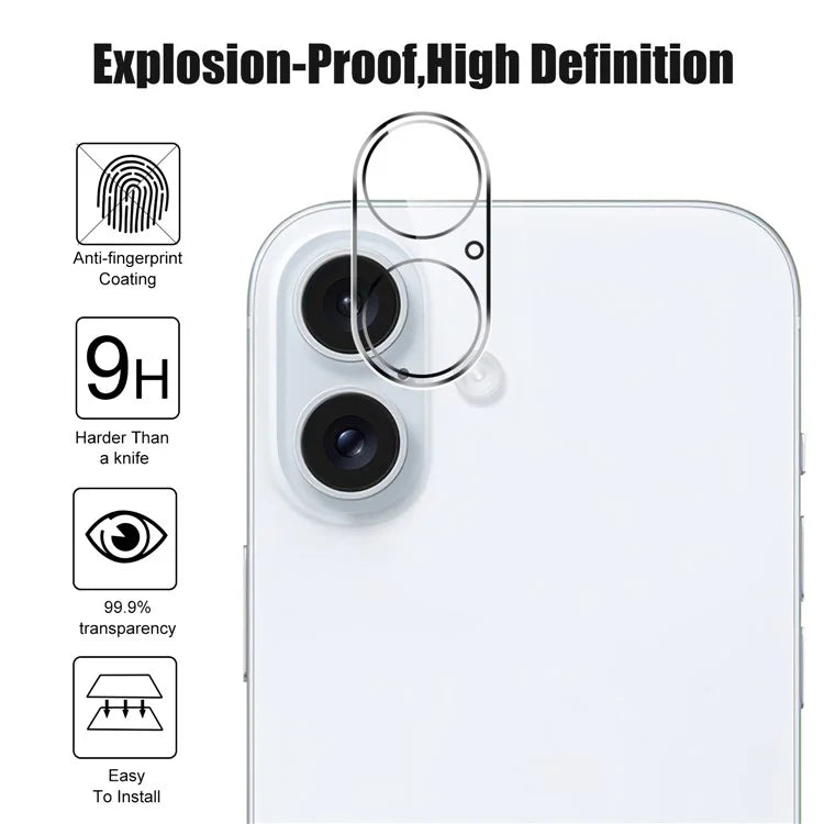 For iPhone 16 Plus Anti-Explosion 9H Tempered Glass Screen Protector + Camera Lens Protector