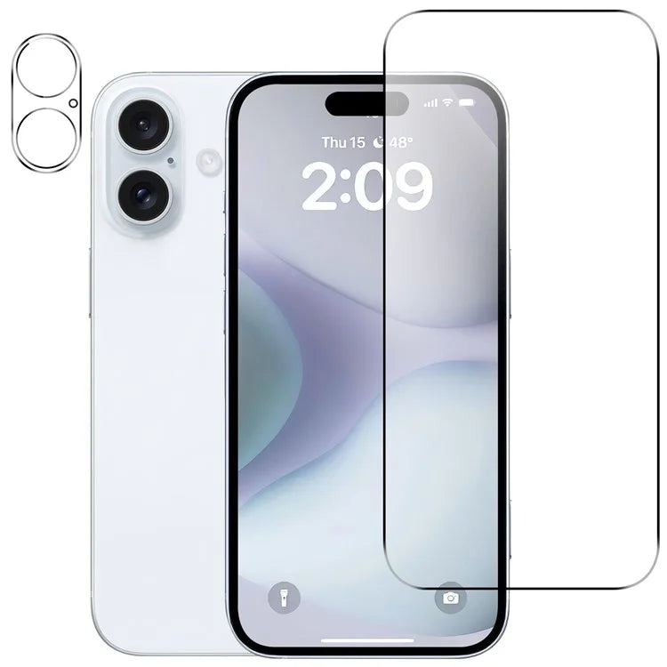 For iPhone 16 Tempered Glass Screen Protector + Full Coverage Camera Lens Protector