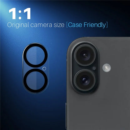 NORTHJO For iPhone 16 / 16 Plus Black Circles Camera Lens Protector Tempered Glass HD Clear 3D Full Coverage