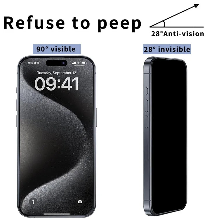For iPhone 15 Pro Full Screen Protector True 28 Degree Anti Peeping