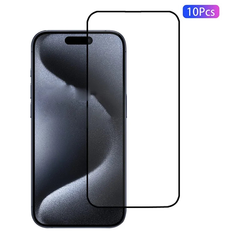 10Pcs For iPhone 16 Pro Full Screen Protector Full Glue Silk Printing Black Edge