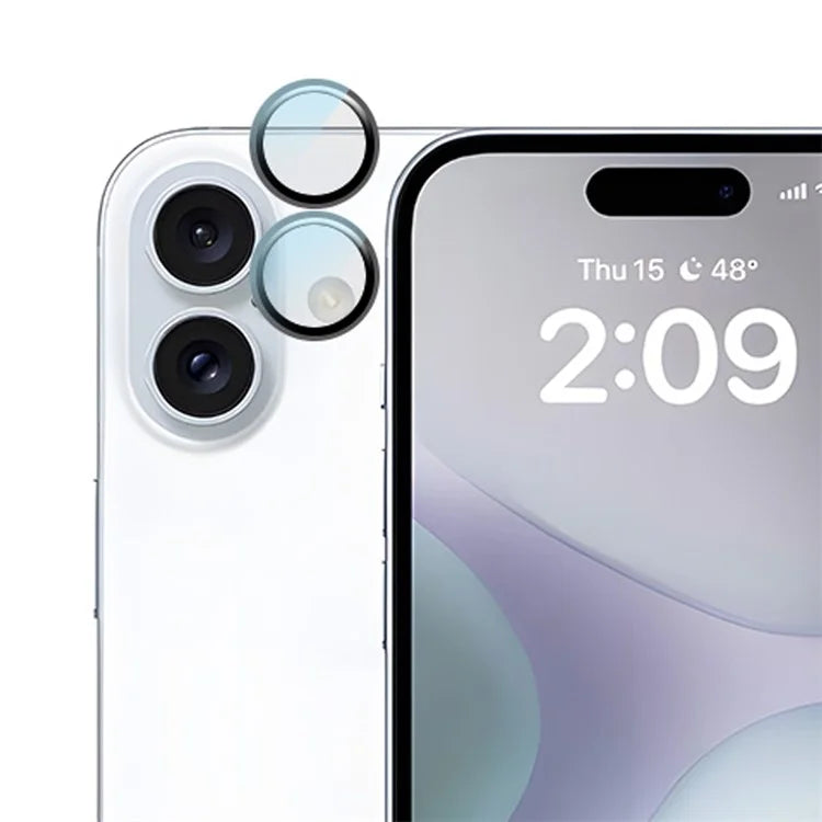 RURIHAI For iPhone 16 / 16 Plus Camera Lens Film Titanium Alloy Ring+Tempered Glass Lens Protector
