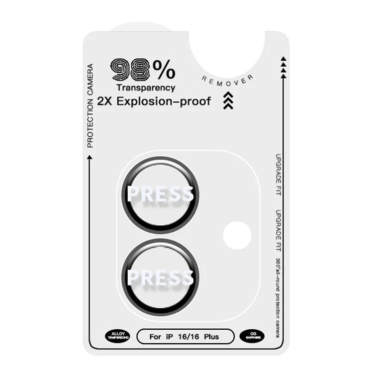 RURIHAI For iPhone 16 / 16 Plus Camera Lens Film Titanium Alloy Ring+Tempered Glass Lens Protector