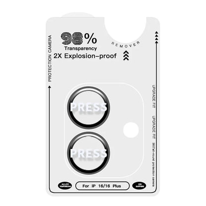 RURIHAI For iPhone 16 / 16 Plus Camera Lens Film Titanium Alloy Ring+Tempered Glass Lens Protector