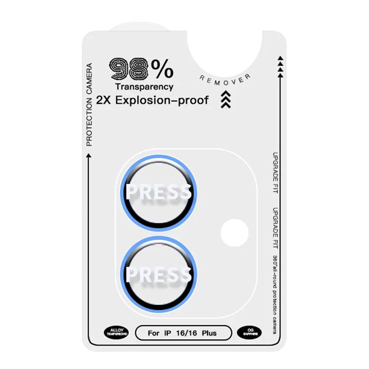 RURIHAI For iPhone 16 / 16 Plus Camera Lens Film Titanium Alloy Ring+Tempered Glass Lens Protector