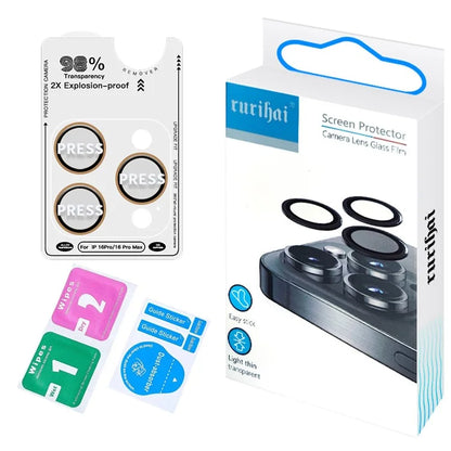 RURIHAI For iPhone 16 Pro  /  16 Pro Max Tempered Glass AR Camera Lens Protector with Titanium Alloy Ring