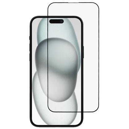 For iPhone 15 Screen Protector Ultra Clear Metal Frame + Tempered Glass Film