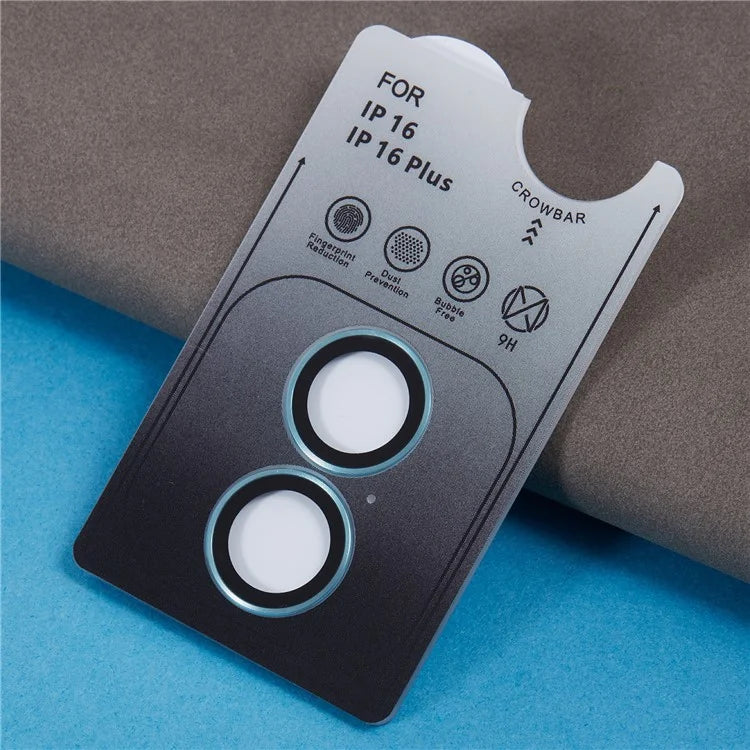 For iPhone 16 / 16 Plus Camera Lens Protector Electroplating AR Metal Frame+Tempered Glass Lens Film