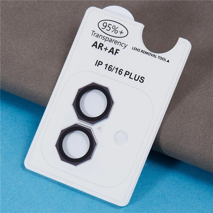 For iPhone 16 / 16 Plus Octagonal Camera Lens Film AF+AR Tempered Glass Lens Protector