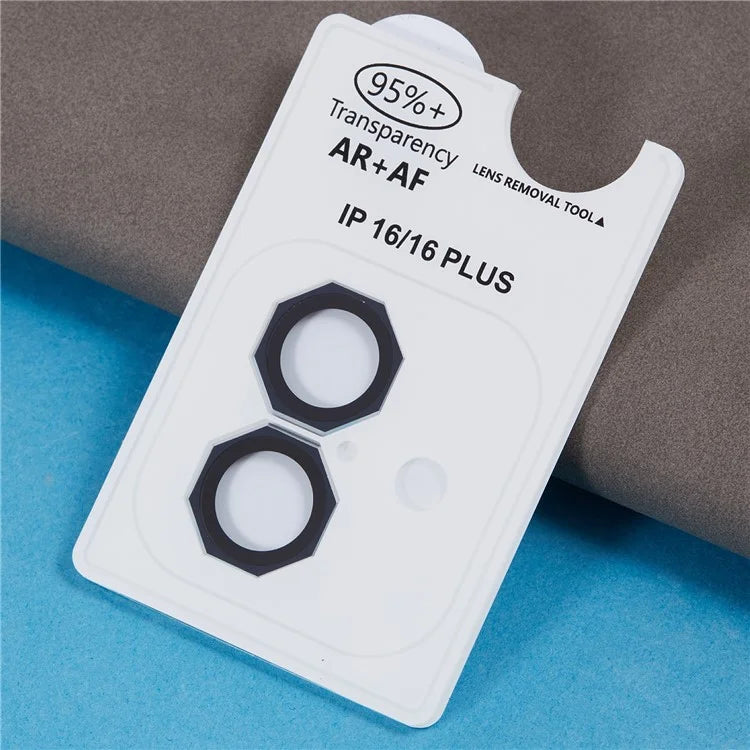 For iPhone 16 / 16 Plus Octagonal Camera Lens Film AF+AR Tempered Glass Lens Protector