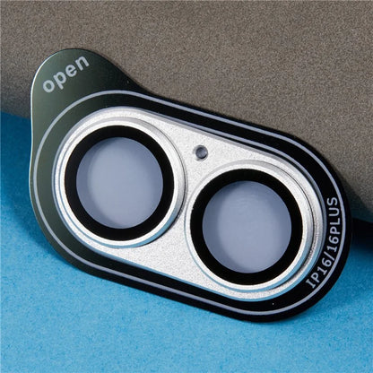 For iPhone 16 / 16 Plus Camera Lens Protector Integrated Clear Metal Frame+Tempered Glass Lens Film