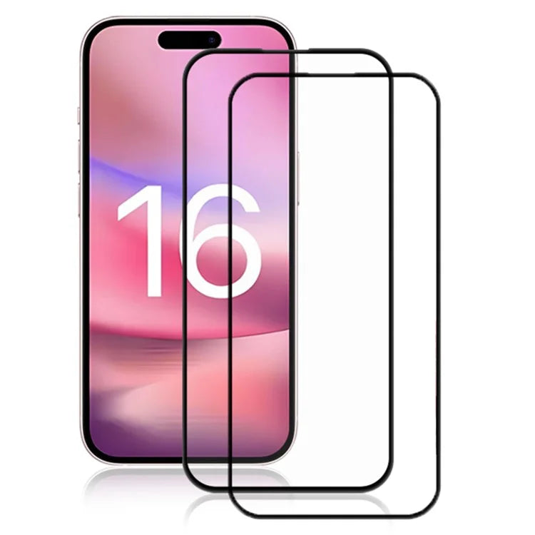 AMORUS 2Pcs For iPhone 16 Plus Screen Protector Full Coverage Tempered Glass Film - Black