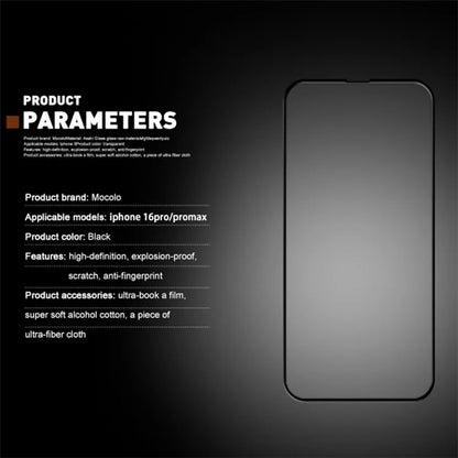 MOCOLO For iPhone 16 Pro Max Screen Protector Silk Printing Full Coverage Tempered Glass Film - Black