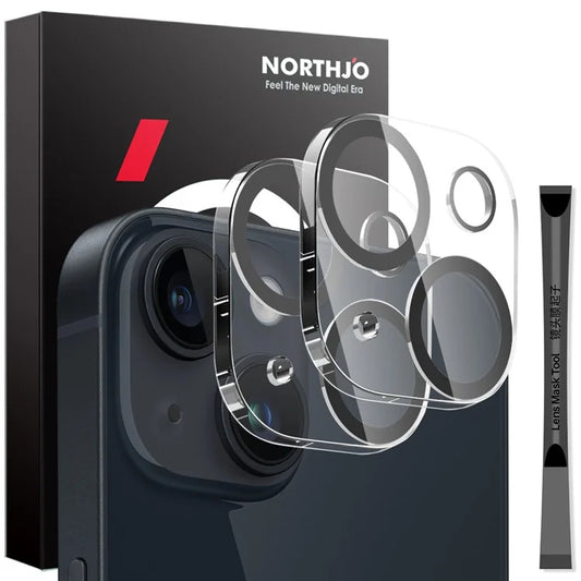 NORTHJO 2Pcs For iPhone 14 / 14 Plus Camera Lens Protector Black Circles 3D Full Coverage Clear Tempered Glass Lens Film