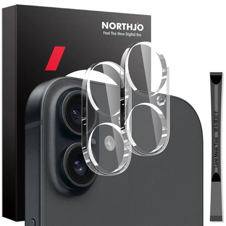 NORTHJO 2Pcs For iPhone 16  /  16 Plus Camera Lens Protector Clear 3D Full Coverage Tempered Glass Lens Film