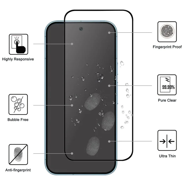 For Google Pixel 9 / 9 Pro AGC Glass Screen Protector Full Glue Black Edge Screen Film