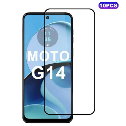 10Pcs For Motorola Moto G14 4G Silk Printing Edge Screen Protector Full Glue Complete Covering