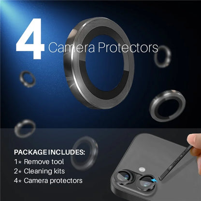 NORTHJO 2 Sets for iPhone 16 / 16 Plus Camera Lens Protector CD Veins Metal Ring Tempered Glass Lens Guard