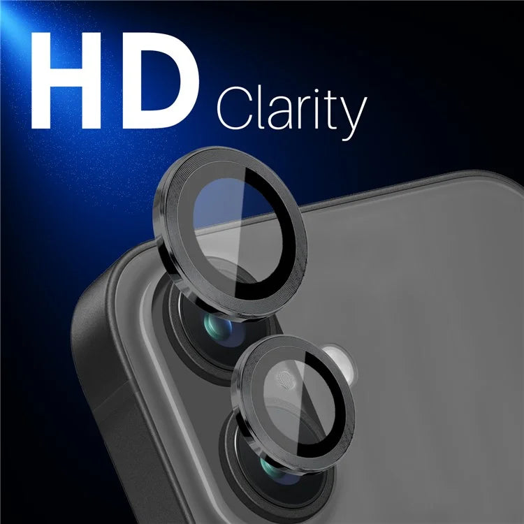 NORTHJO 2 Sets for iPhone 16 / 16 Plus Camera Lens Protector CD Veins Metal Ring Tempered Glass Lens Guard