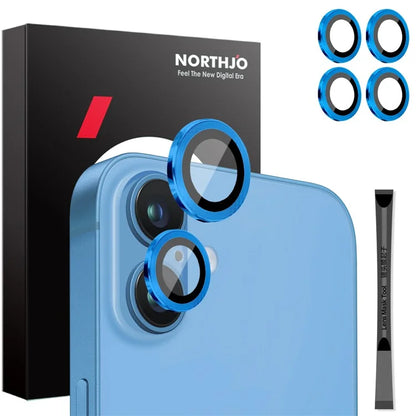 NORTHJO 2 Sets for iPhone 16 / 16 Plus Camera Lens Protector CD Veins Metal Ring Tempered Glass Lens Guard