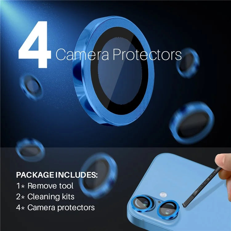 NORTHJO 2 Sets for iPhone 16 / 16 Plus Camera Lens Protector CD Veins Metal Ring Tempered Glass Lens Guard