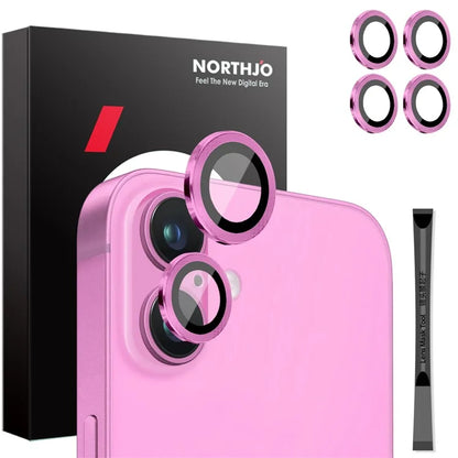 NORTHJO 2 Sets for iPhone 16 / 16 Plus Camera Lens Protector CD Veins Metal Ring Tempered Glass Lens Guard