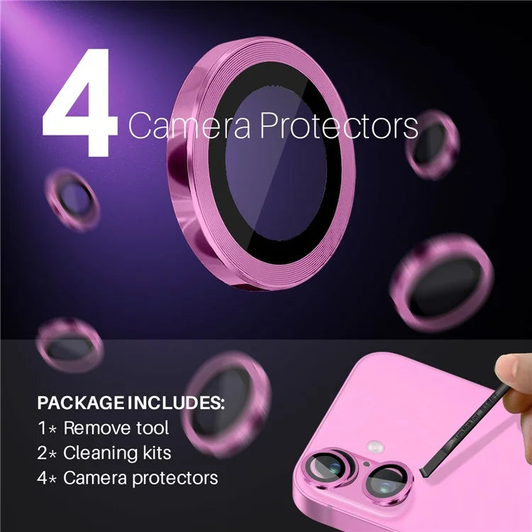 NORTHJO 2 Sets for iPhone 16 / 16 Plus Camera Lens Protector CD Veins Metal Ring Tempered Glass Lens Guard
