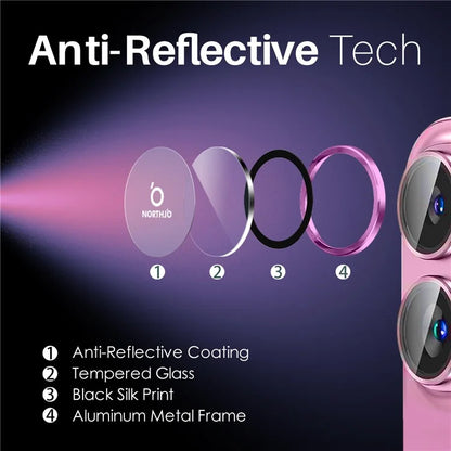 NORTHJO 2 Sets for iPhone 16 / 16 Plus Camera Lens Protector CD Veins Metal Ring Tempered Glass Lens Guard
