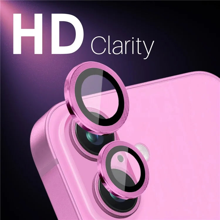 NORTHJO 2 Sets for iPhone 16 / 16 Plus Camera Lens Protector CD Veins Metal Ring Tempered Glass Lens Guard