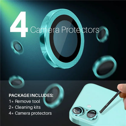 NORTHJO 2 Sets for iPhone 16 / 16 Plus Camera Lens Protector CD Veins Metal Ring Tempered Glass Lens Guard